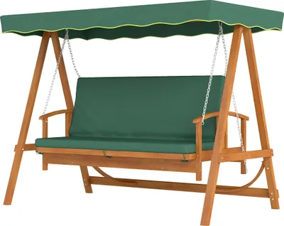 Produktbild von Hollywoodschaukel mit Sonnendach, Echtholz-Gartenschaukel, Schaukelbank mit Liege-Funktion, für 3 Personen, Dunkelgrün