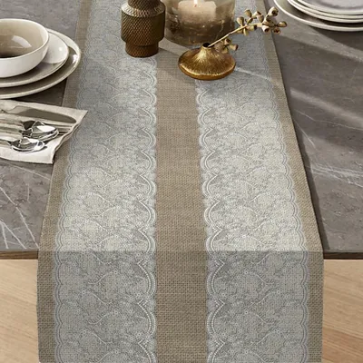 Produktbild von Generisch Tischläufer 100 % Baumwolle 50x150cm robuste Qualität Jute- Spitzen- Optik Landhaus-Stil, Juteoptic