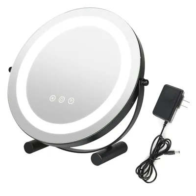 Image de Miroir de courtoisie LED éclairé Smart Touch Control Miroir de courtoisie avec lumière pivotant à 360° pour la maison et le voyage Noir