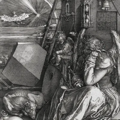 Produktbild von Albrecht Dürer Kunstdruck Bild - Melencolia I, Die Melancholie, 1514, S/W (100 x 100 cm)