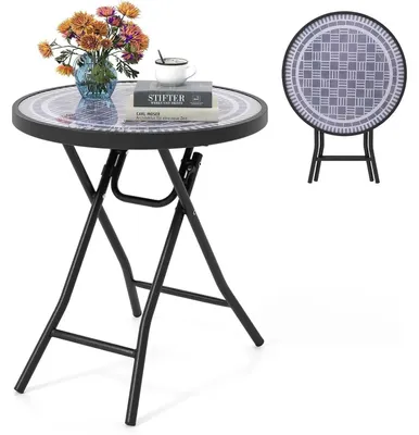 Immagine prodotto di Tavolino pieghevole - Tavolo da giardino - Resistente alle intemperie - Piano in vetro temperato - 46 x 46 x 48 cm - Grigio