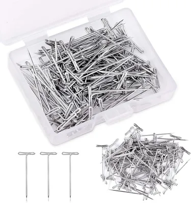 Produktbild von 100er Set 27mm T-Nadeln für Perücke - T-Form Polsterungsnadeln - Aufbewahrungsbox inklusive