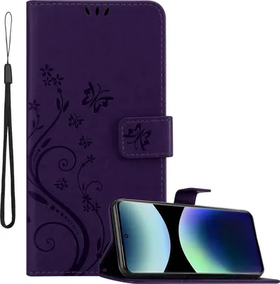 Produktbild von Cadorabo Hülle für Xiaomi RedMi Note 14 Pro Plus 5G Hülle in FLORAL DUNKEL LILA Schutzhülle im Blumen Design mit Magnetverschluss, Standfunktion und Kartenfächern Book Case Cover