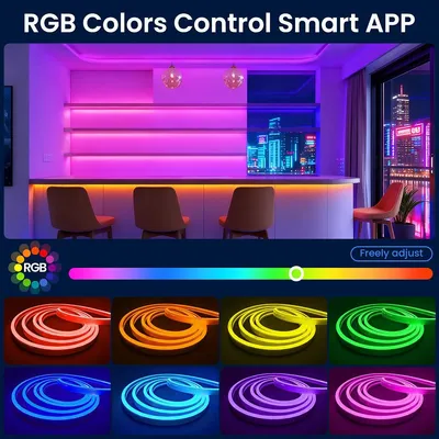 Produktbild von LED-Neon-Lichtschlauch - RGB-LED-Streifen - 5 m - App- und Fernbedienung - Musik-Synchronisierung - Wasserdicht - Flexibel - 24 V