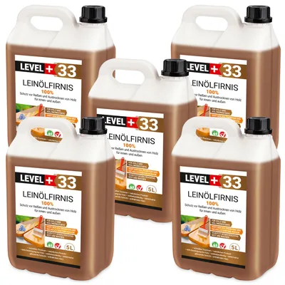 Produktbild von Leinöl Firnis 25 Liter, Holzschutz, Doppelt Gekocht, Holzpflege, Holzöl, Schnelle Trocknung, Natürlicher Holzschutz, Harzfrei RM33
