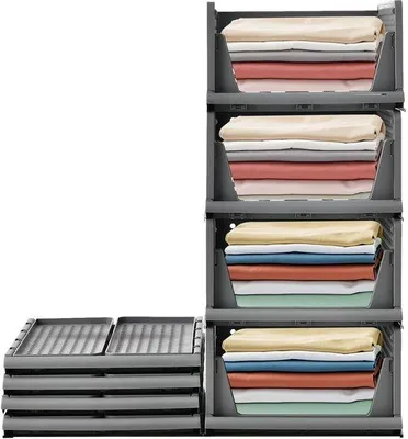 Produktbild von Organisator für Kleidung - Stapelbare Schubladenbox aus Metall - 4 Stück - 40 x 30 x 17 cm