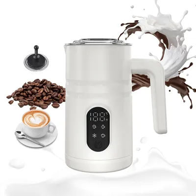 Image de Mousseur à lait électrique - Mousseur à lait 4 en 1 avec indicateur de température, 350 ml, pour mousse de lait chaude ou froide, chocolat chaud, latte, cappuccino, macchiato, blanc