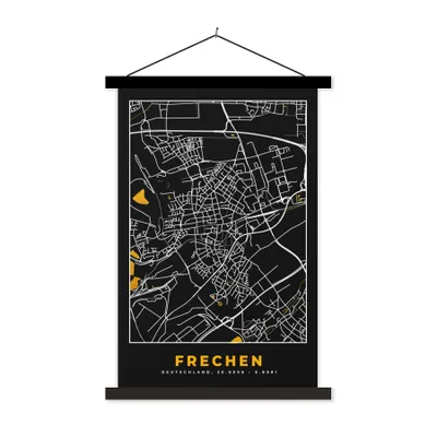 Produktbild von MuchoWow® Textilposter Frechen - Stadtplan - Gold - Karte - Deutschland 120x180 cm mit schwarzem Rahmen - Fotos