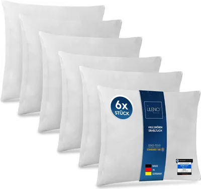 Produktbild von LILENO HOME 6er Set Kissenfüllung 80x80 cm - 40°C waschbares Innenkissen geeignet für Allergiker - Polyester Kisseninlet als Couchkissen, Sofa Kissen, Cocktailkissen und Kopfkissen