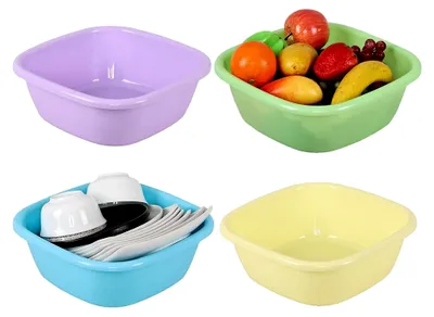 Produktbild von Quadratische Kunststoff-Spülschüssel, 8 l, kleine Spülschüsseln, 4 Stück (gelb, blau, grün, lila)