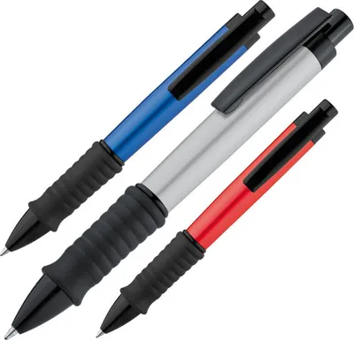 Produktbild von 3 Kugelschreiber aus Aluminium / Farbe: je 1x metallic grau, blau, rot