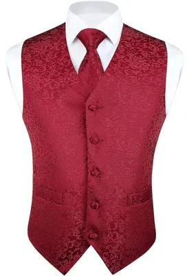 Productafbeelding van Herenset: Vest, das, zakdoek, bordeauxrood, maat 4XL, jacquardzijde