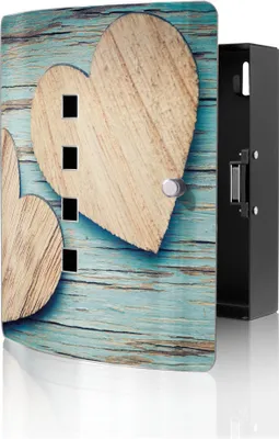 Produktbild von banjado Design Schlüsselkasten aus Edelstahl für 10 Schlüssel, Schlüsselschrank 24 x 21,5 x 7cm groß mit Magnetverschluss,  Holz Herzen [BWSK 12981]