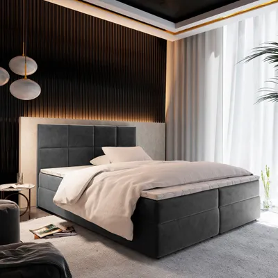 Produktbild von Masseno Boxspringbett LENA 180x200 cm Komplett-Set mit Bonell Matratze und Topper, Polsterbett mit Bettkästen -Grau, KRONOS 15