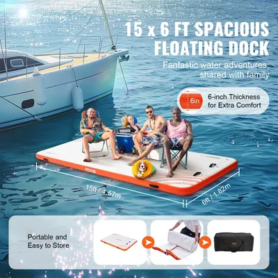 Produktbild von VEVOR Aufblasbarer Schwimmdock, 15 x 6FT Aufblasbare Dockplattform, Rutschfeste Wasser-Schwimmdockmatte mit Tragetasche & Abnehmbarer Leiter, Schwimmplattform Insel Floß für Pool Strand Ozean, 8 x 6 ft