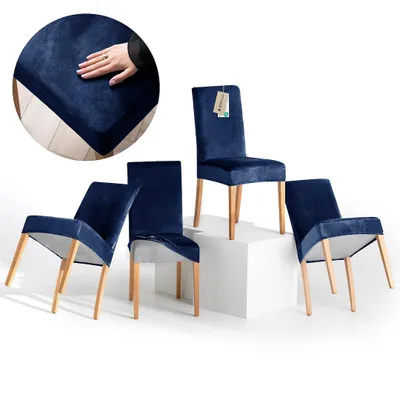 Produktbild von Stuhlhussen Stretch Set schützender Stuhlbezug Universal Stuhlüberzug Hussen 4er Set Dunkelblau