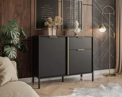 Produktbild von LARETTO 103 cm 2D1S Kommode anthrazit schwarze Beine