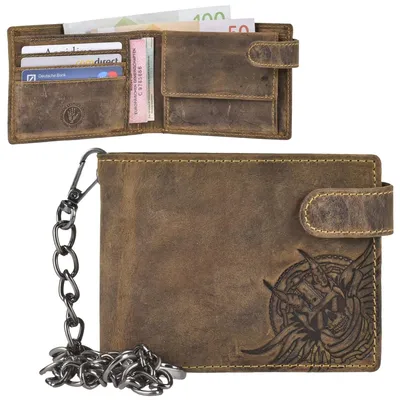 Zdjęcie produktu dla Portfel biker portfel skull chain portfel skórzany męski damski portfel vintage poziomy antyczny brązowy