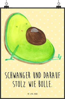 Produktbild von Mr. & Mrs. Panda Bild Avocado Schwangerschaft DIN A1 - Gelb Pastell - Geschenk, Liebe, Kunstdruck, wanddeko, Baby, Geburt, Plakat, drucke, Wandbild