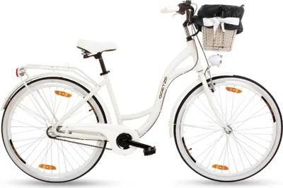 Produktbild von Goetze Style 28 Zoll City Bike, 46 cm ALU Rahmen, 3-Gang Shimano Nexus, Rücktrittbremse & V-Bremse, LED-Beleuchtung, Gepäckträger, Rattankorb mit Bezug