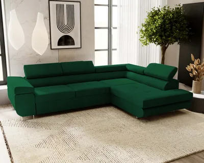 Produktbild von Ecksofa VENUS L, L-Form, Rechte Seite, Eckcouch, Sofa, Bettsofa mit Schlaffunktion, Bettkasten, Wohnzimmersofa, Dunkelgrün