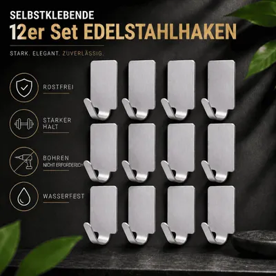 Produktbild von 12 Edelstahl Handtuchhaken Klebehaken Wandhaken Bad Küche Haken selbstklebend