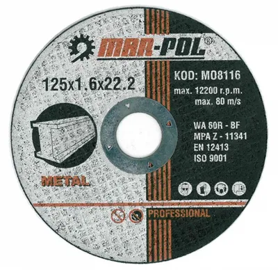 Obrázek produktu pro Řezný kotouč na kov 125 mm x 1,6 mm x 22,2 mm 00435