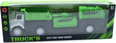 Produktbild von Müllwagen Spielzeug LKW mit Anhänger 25cm - Grünes Müllauto für Kinder Recycling
