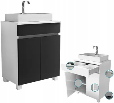 Zdjęcie produktu dla szafka komoda pod umywalkę 60 60cm biały mat + czarny mat stojąca wisząca