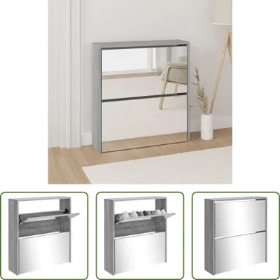Produktbild von The Living Store Schuhschrank mit Spiegel 2 Fächer Grau Sonoma 63x17x67 cm