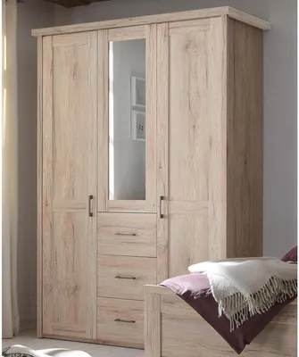 Produktbild von Kleiderschrank Drehtürenschrank Holzschrank Schrank Schlafzimmer "Lebbie II" San Remo Eiche