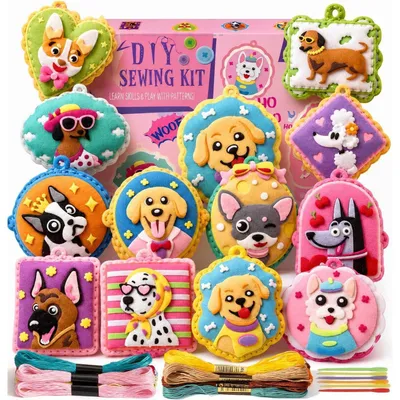 Produktbild von Filz Nähset Kinder Hunde 12Pcs Bastelset ab 4 Jahre mit Stickgarn & Füllwatte
