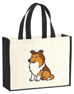 Produktbild von Huuraa Jutetasche Collie Comic Colli 21 Liter Black Jute und Baumwolle Einkaufstasche Geschenkidee