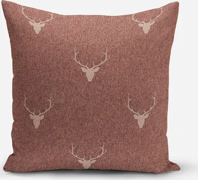 Produktbild von SCHÖNER LEBEN. Kissenhülle Jacquard Hirschkopf Geweih rotbraun beige Größe 80x80cm (HxB) 80x80cm (HxB) Größe