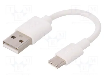 Obrázok produktu pre 1x USB 2.0 kábel, 0,1 m, konektor USB A, konektor USB C, biela farba. Vodič: Cu 38677. USB kábel