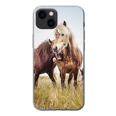 Produktbild von MuchoWow® Handyhülle Schutzhülle Hülle für iPhone 13 mini Pferde - Gras - Frühling Silikon Softcase Handy Hülle - Softcase