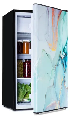 Produktbild von Klarstein CoolArt Kühl-Gefrier-Kombination - Kühlschrank mit 2 Kühl-Ebenen, Design-Front, Thermostat mit 5 Stufen, 0 bis 10 °C, Fassungsvermögen: 79 Liter, Motiv: Pastell