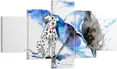 Produktbild von Bild auf Leinwand - Leinwandbild - Hund Regenschirm Regen Wetter - 125x70cm - Wand Bild - Wanddeko - Leinwanddruck - Bilder - Kunstdruck - Wanddekoration - Leinwand bilder - Wandkunst - EA125x70-3044