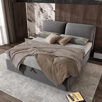 Productafbeelding van Bekleed bed 160 x 200 cm van fluweel met bedbox met hydraulisch mechanisme, drie lades, verstelbaar hoofdbord en lattenbodem, grijs
