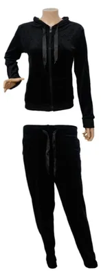 Produktbild von Damen Sport Set » Wohlfühlanzug aus Samt » Jacke und Jogging Hose mit Taschen » Trainingsanzug & Pyjama » Homewear & Loungewear: Schwarz / L Farbe: Schwarz Größe: L