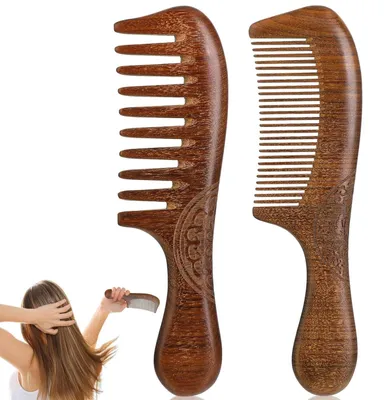 Imagen del producto de Peine de madera, 2 unidades, antistática, para masajes en el cuero cabelludo