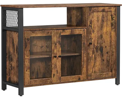 Produktbild von Sideboard - Küchenschrank - Geschirrschrank - 3 Türen - Vintage Braun-Schwarz - 110 x 33 x 75 cm