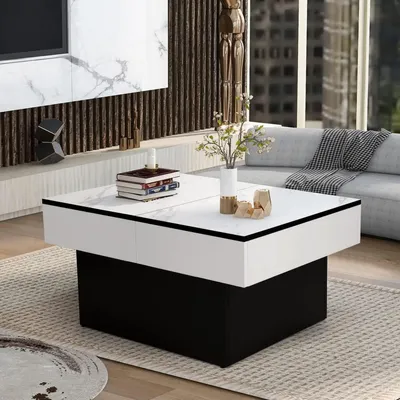 Immagine prodotto di Tavolino da caffè, finitura bianco lucido effetto marmo, dimensioni 114x58x40 cm / 80x58x40 cm