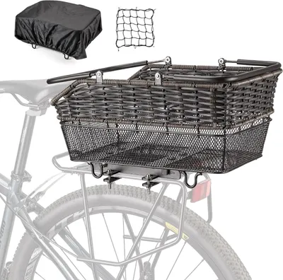 Productafbeelding van Achterfietsmand - Grote snelkoppelbare bagagedragermand met bagagenet - Handgevlochten mand met grote capaciteit