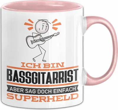 Produktbild von Bassgitarrist Geschenk Tasse Ich Bin Bassgitarrist Aber Sag Doch Einfach Superheld Lustige Geschenkdiee für Bassgitarrist Kaffee-Becher (Rosa)