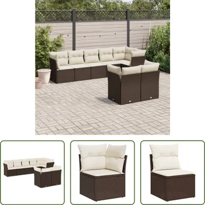 Produktbild von The Living Store 8-tlg. Garten-Sofagarnitur mit Kissen Braun Poly Rattan