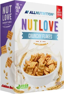 Produktbild von ALLNUTRITION NUTLOVE Crunchy Flakes 300g Zimt Frühstücksflocken Cornflakes ohne Zucker