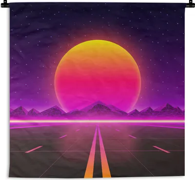 Produktbild von MuchoWow® Wandteppich Wandbehang Sonne - Straße - Vintage - Retro 150x150 cm Tapisserie Dekoration Wandtuch - Wohnaccessoires - Modernes
