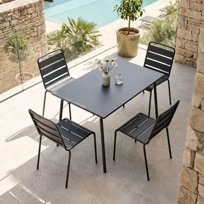 Image de Ensemble table de jardin en métal et 4 chaises anthracite - Oviala Palavas