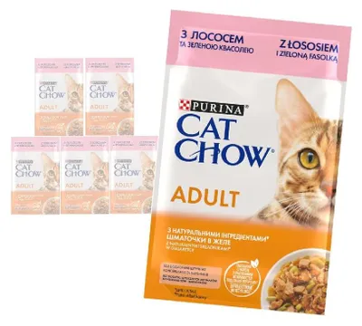 Produktbild von Purina Cat Chow Adult 6x85g Feuchtfutter für Katzen Lachs grünen Bohnen in Gelee
